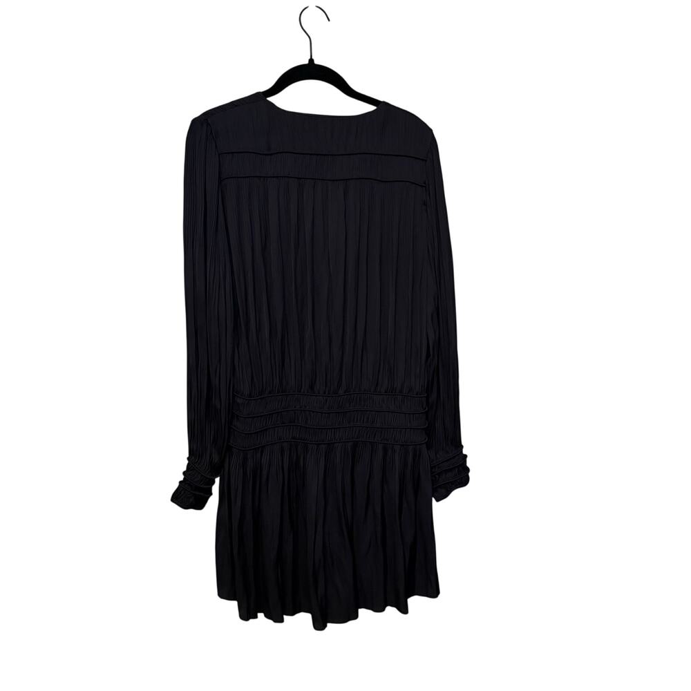 FRAME Black Pleated Long Sleeve V Neck Mini Dress Size Small - Picture 4 of 6